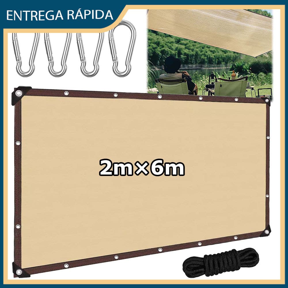 Tela de sombreamento para exteriores com ilhós metálicos Tela de sombreamento para jardim - 2x6m Bege