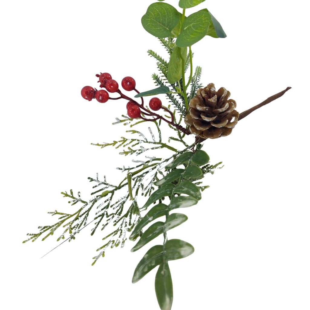 PICK FOLHAGEM NEVADA AZEVINHO E PINHA 28CM VERDE/VERME DECORAÇÃO NATAL/ENFEITE NATALINO PARA ARVORE
