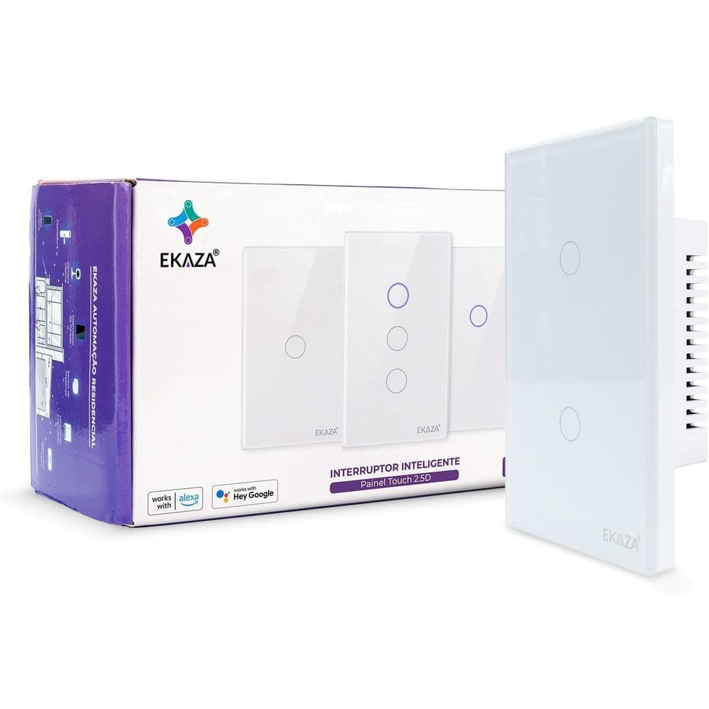 Interruptor Inteligente Touch borda 2.5 D Zigbee 2 Botões Branco Google home e Alexa -EKAT-T307-2ZW