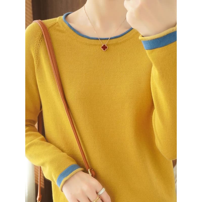 Primavera outono novo estilo puro algodão pulôver camisola feminina fino algodão linho em torno do pescoço cor sólida so