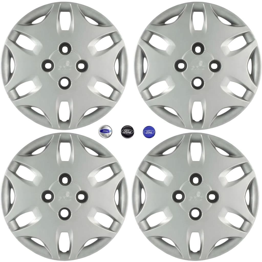 Jogo 4 Calota Ford Fiesta Sedan Ka Courier 2011 2012 2013 Aro 14 + Emblemas