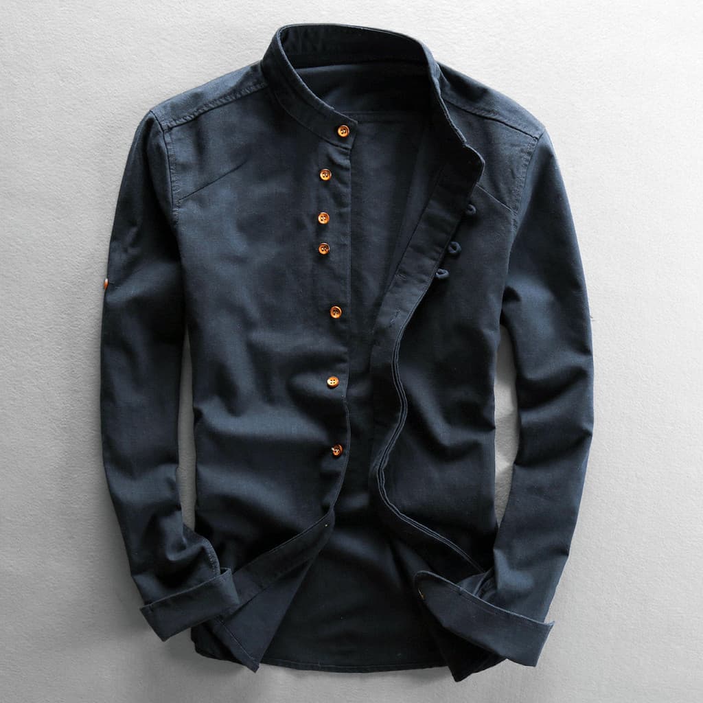 Nova camisa masculina Casual de linho com gola alta e linho de algodão