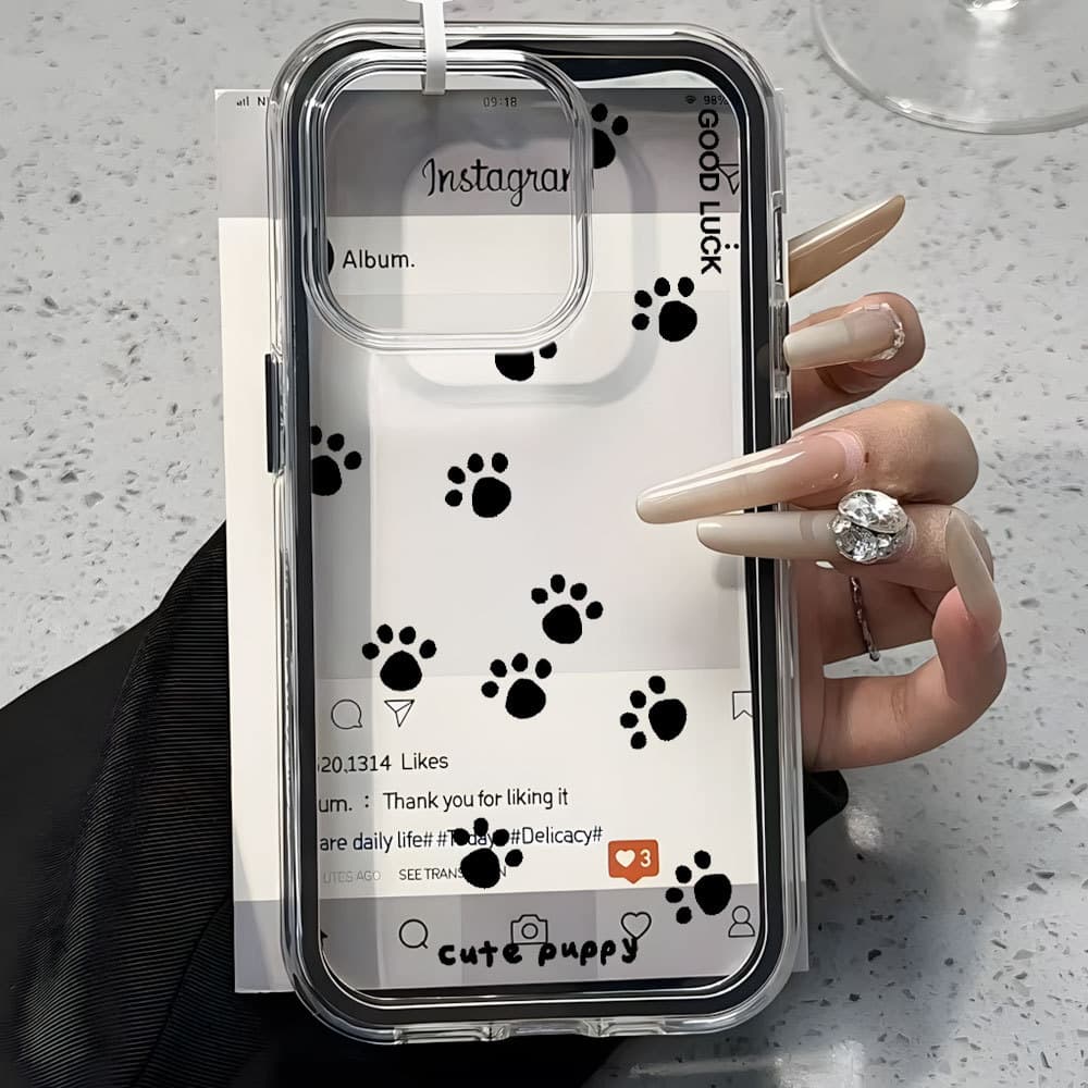 2 Em 1 Capa Capinha Para iPhone 17 Ar 16 15 14 Plus 13 12 11 Pro Max Pata De Cachorro Acrílico Transparente Anti-Impacto