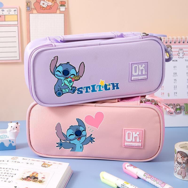 Estojo de Lápis Multicamadas Anime Stitch Bolsa de Canetas Material Escolar 3FJK