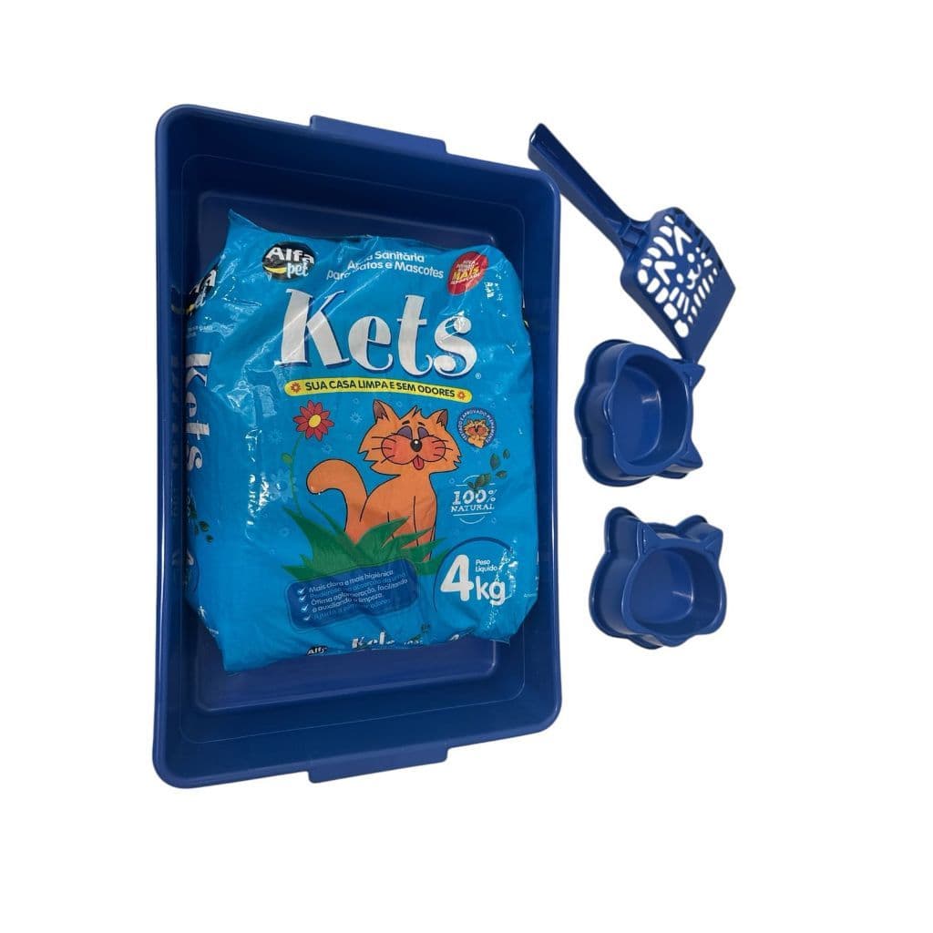 Kit de Areia Kets 4Kg para gatos + Caixa de Areia para gatos + comedouro + bebedouro + pazinha