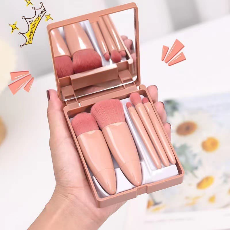 Mini caixa portátil 5 peças pincéis de maquiagem para viagem ~ conjunto completo com espelho pequeno conjunto sombra bas