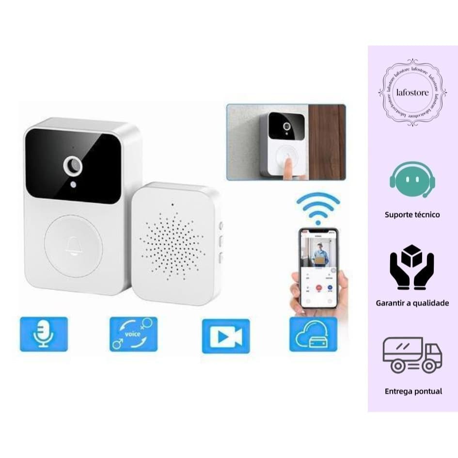 Campainha Com Câmera Vídeo Porteiro Sem Fio Wi-Fi HD Inteligente Smart Home Vê Pelo Celular Recarregável