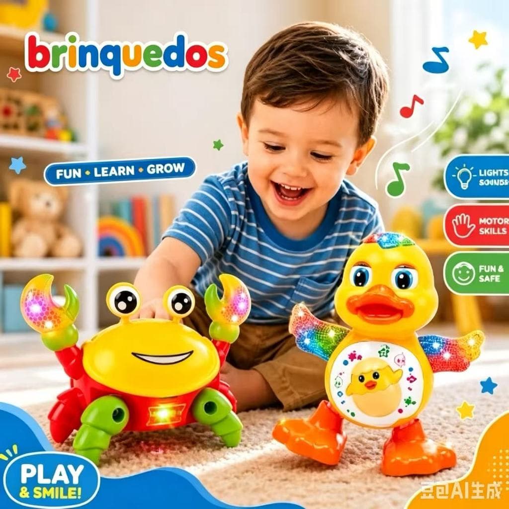 Kit Caranguejo Fujão e Patinho Dançante Brinquedo Infantil Com Luz Som e Movimento