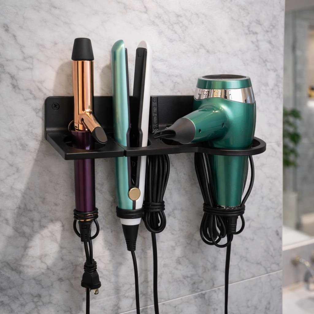 Suporte De Parede 3 em 1 Secador Chapinha Babyliss Organizador Banheiro Quarto Ultra Resistente