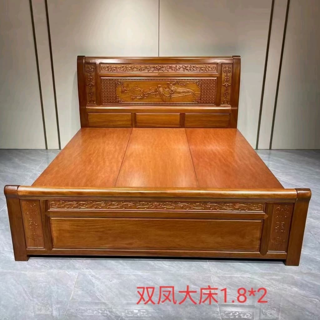 Cama grande dupla Phoenix jacarandá dourado 1.8m cama dupla grande toda madeira maciça quarto mestre Villa chinesa móvei
