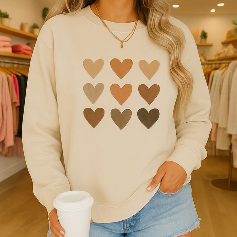 Moletom Corações Feminino Blusa De Frio Estilo Casaco Casual 100% Algodão Lançamento Envio Imediato