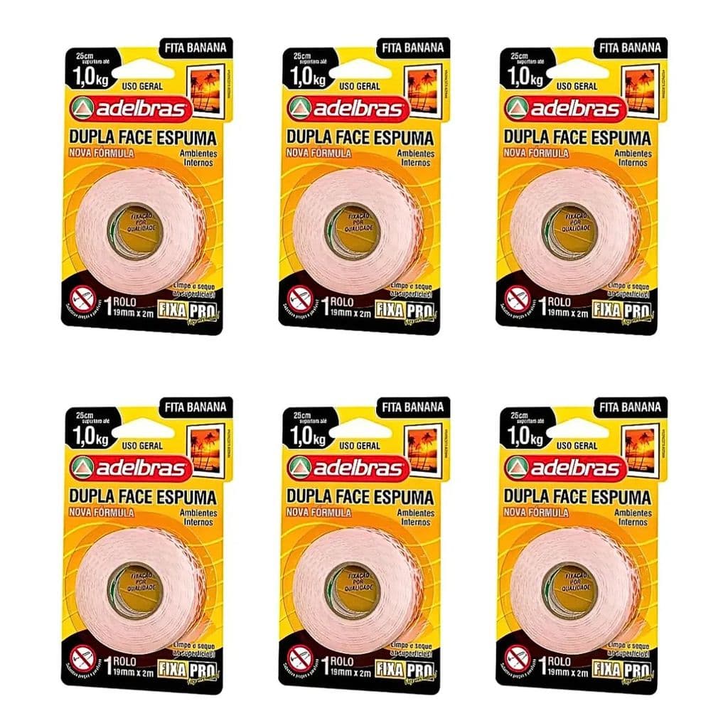 Kit 6 Un Fita Dupla Face 19mm x 2m Fixa Pro - Adelbras
