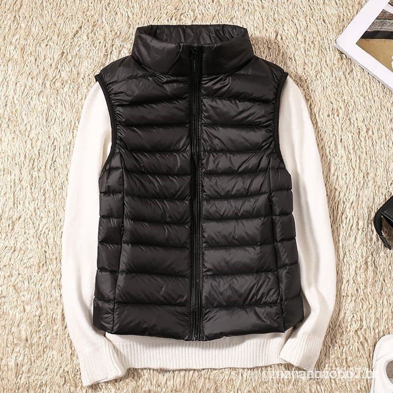 2024 Novo Colete Feminino 90 % De Pato Branco , Jaqueta Ultraleve , Casaco De Gola Alta Sem Mangas Outono Inverno .