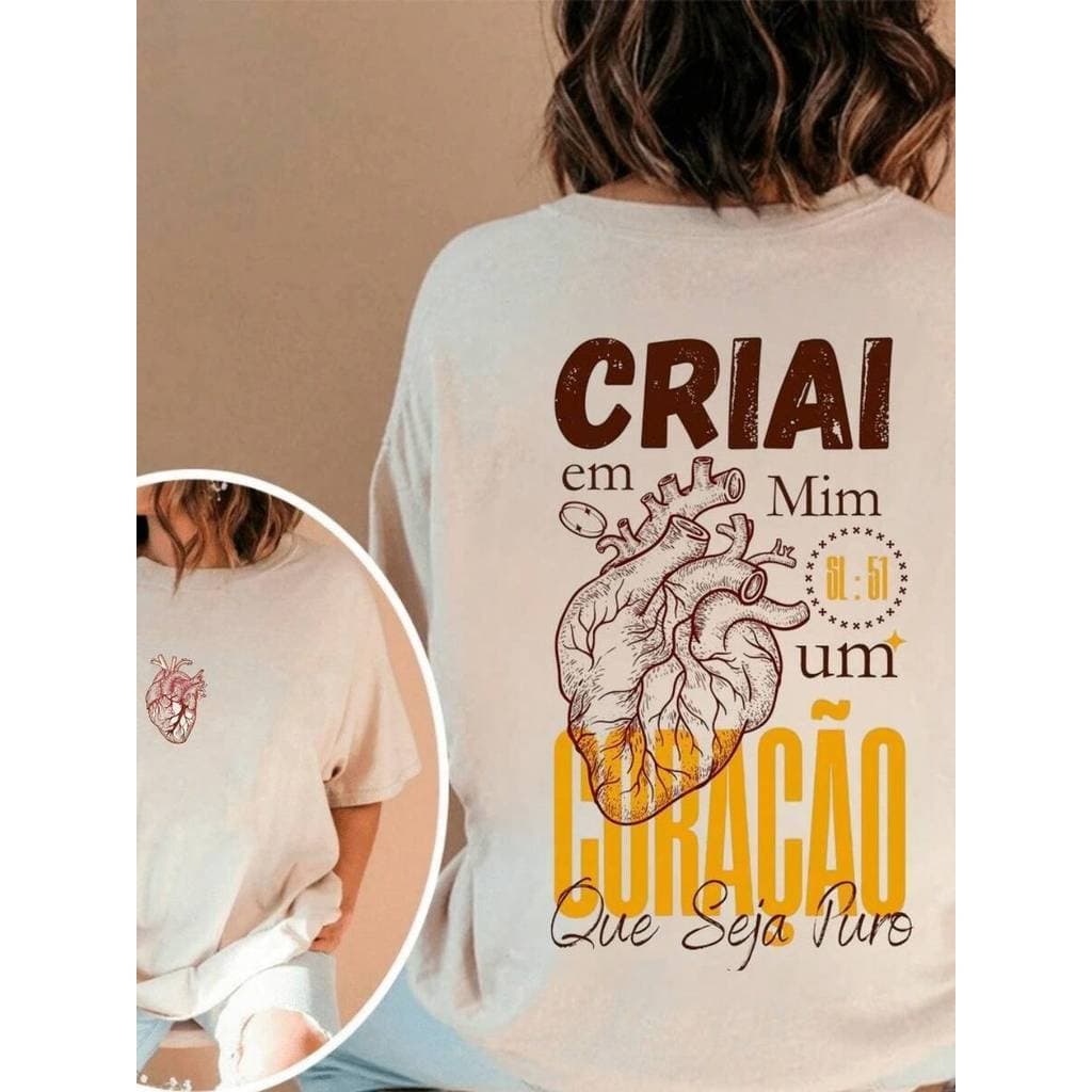 Camiseta Moda  Cristã Unissex – Criai em Mim um Coração Puro 100% Algodão Envio Rapido