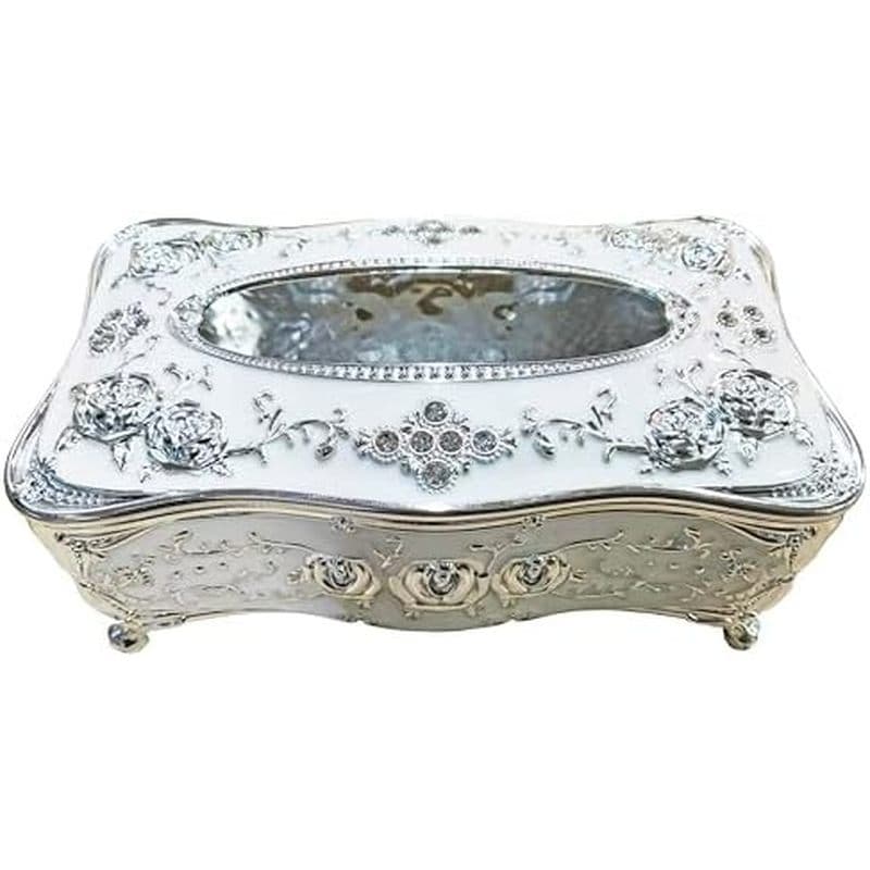 Suporte Para Caixa De Tecido Retangular Decorativo Clássico , Prata & amp ; Acrílico Branco