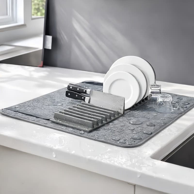 Suporte Escorredor De Pratos Com Tapete Absorvente Super Macio Secagem Rápida De Louças Utensílios De Cozinha Criativo