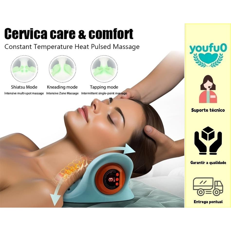 Massageador elétrico para coluna Cervical, tração no pescoço, aquecimento de pulso, alívio da dor, cabeça de massagem na