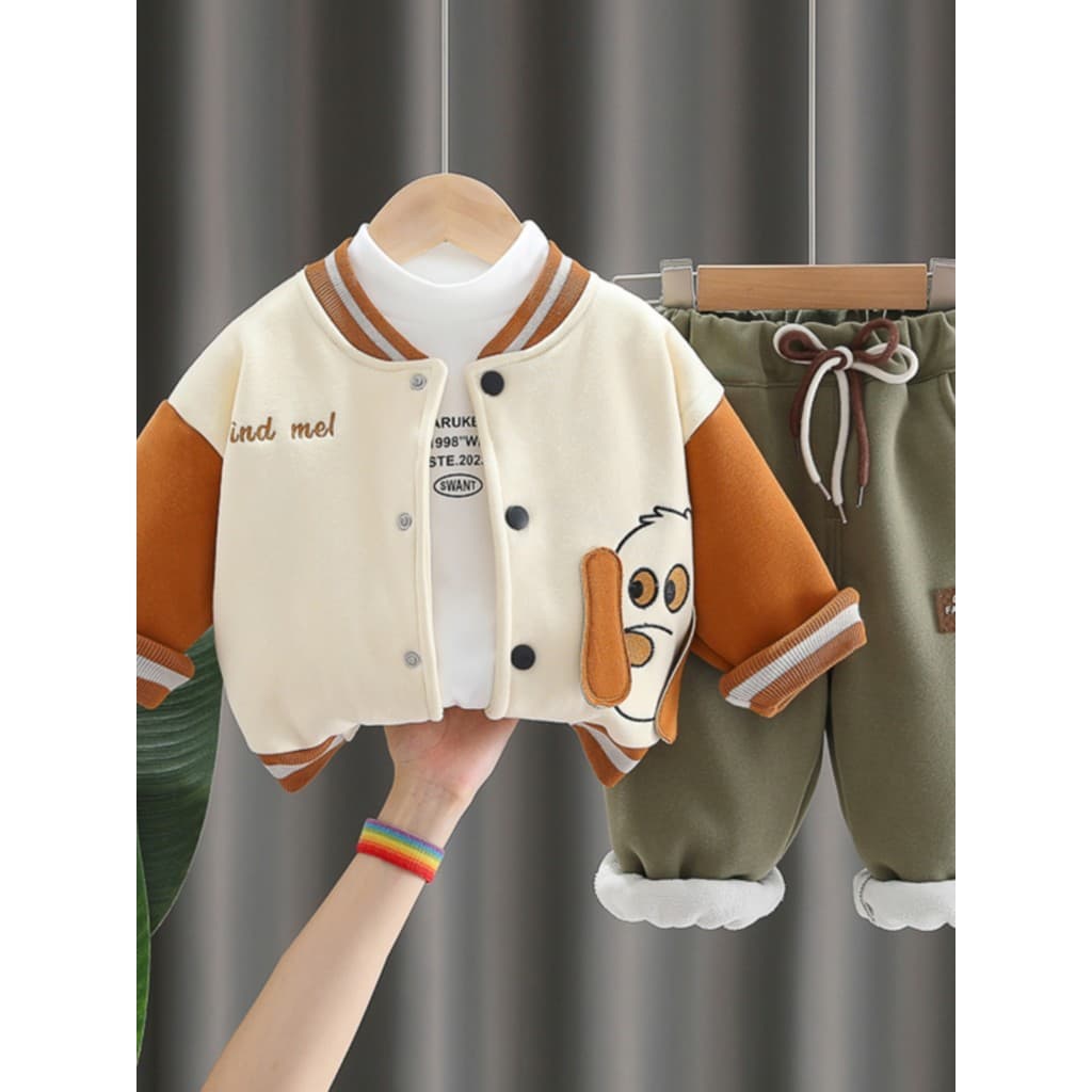 Meninos velo-fleece uniforme de beisebol terno outono inverno estilo ocidental bebê engrossado roupas de inverno bebê cr