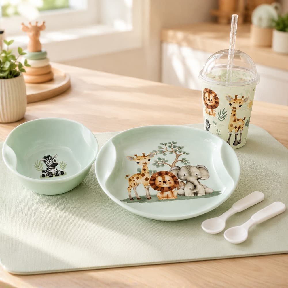 Kit Alimentação Infantil Menino Safari 5 Peças Plasútil