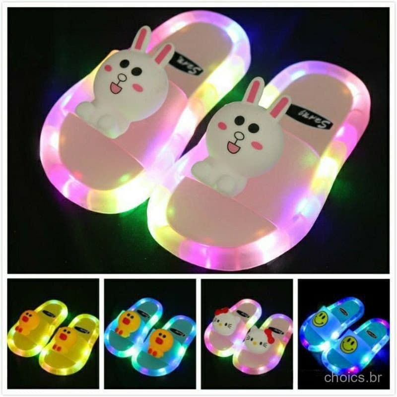 Chinelos Infantis Unissex com Luzes LED Transparentes