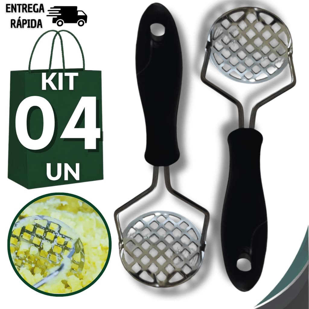 Combo Amassadores de Batatas Legumes Feijão Purê Aço Inox Cabo Ergonômico Manual Praticidades