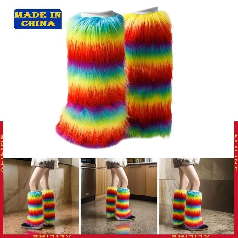 Aquecedores Pernas Macios E Peludos Para Elegantes Capas Botas Coloridas Arco-Íris Inverno