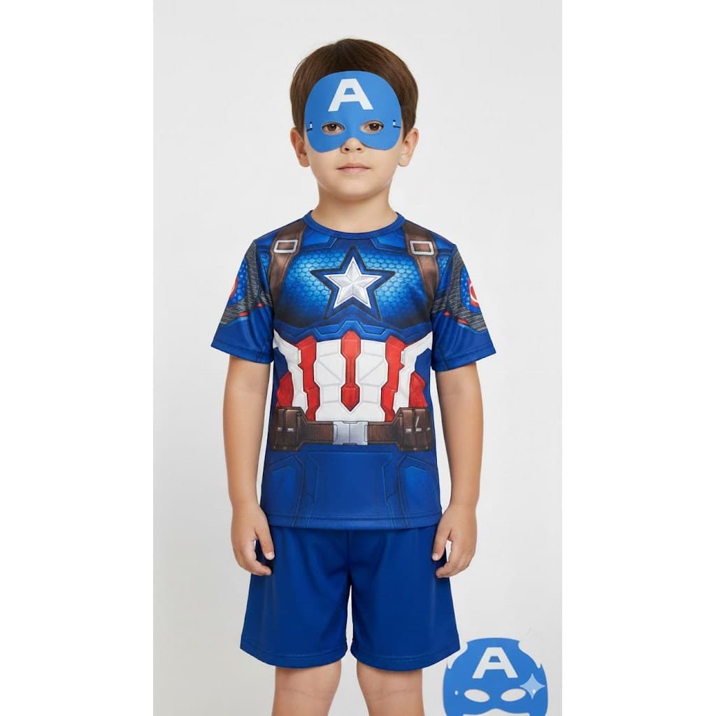 Fantasia Infantil de Super-Herói Capital America com Máscara e Capa