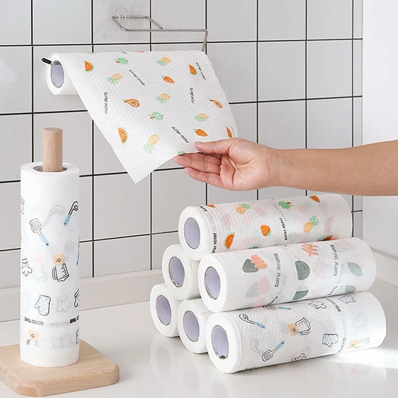 100 peças /Rolo Pano De Limpeza Reutilizável Absorvente Água Preguiçoso Seco Lavável Toalha De Papel