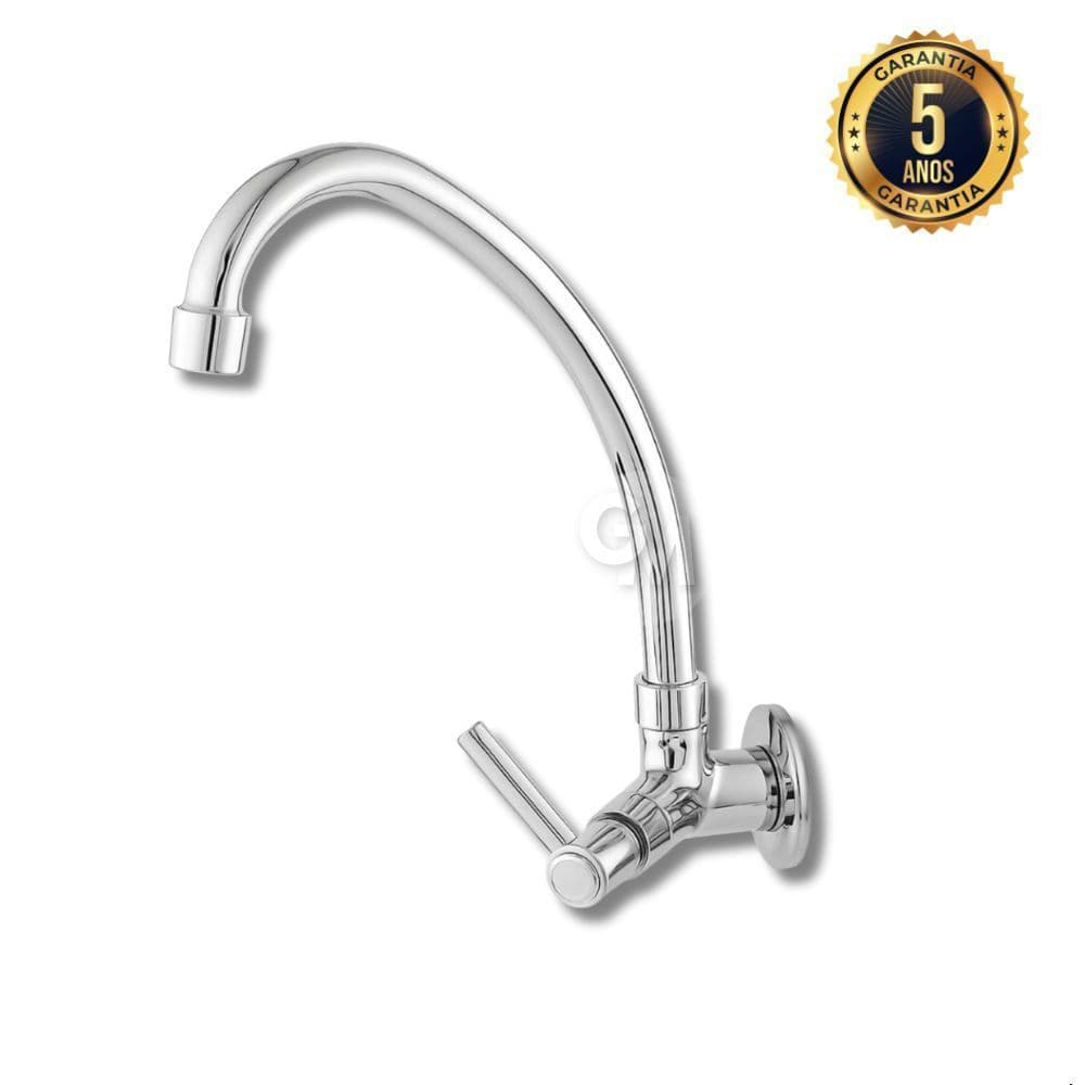 Torneira de Cozinha Cromada de  Parede – Bica Móvel 3/4 de Volta - Metal