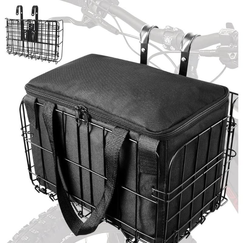 Cesta de Bicicleta Frontal Dobrável com Bolsa de Forro Removível, Design de Liberação Rápida, Cesta de Metal para