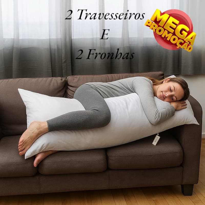 Kit 2 Refil Travesseiros De Corpo Xuxao 1.40x40cm + 2 Fronhas lisas com Zíper