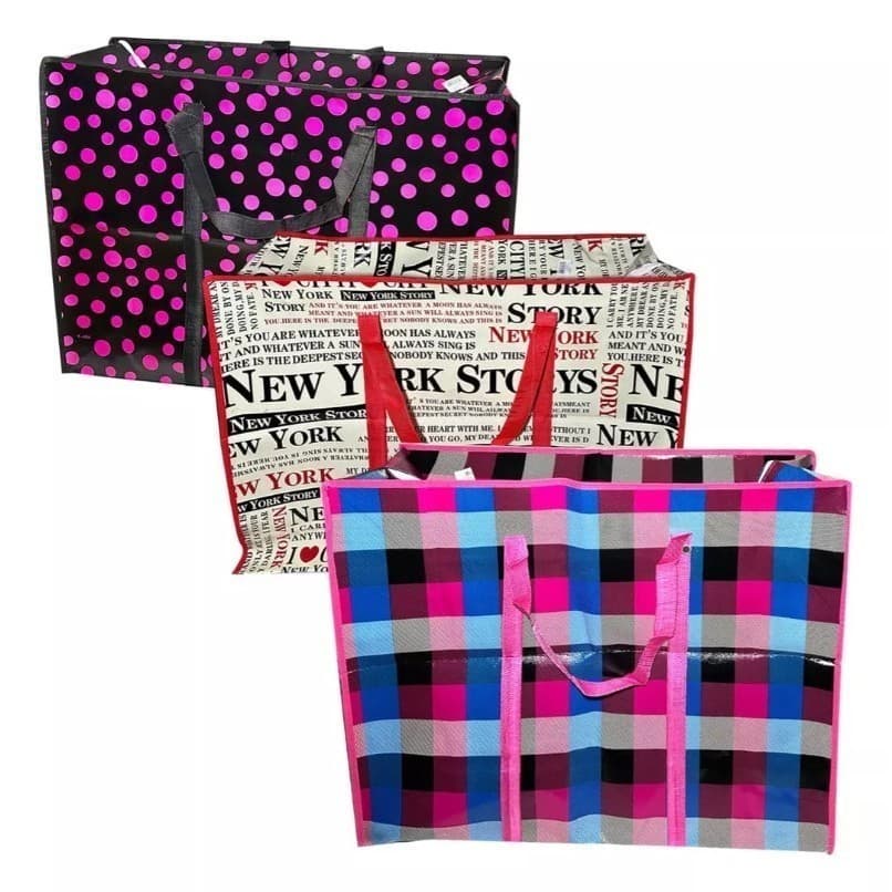 Kit 3un Sacola Sacolão Sacoleira Paraguai Bolsa Viagem GG Com Ziper 80x60cm