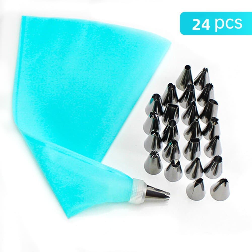 24 PÇS Conjunto de Saco de Confeiteira de Silicone com Bico para Decoração com Creme / Confeitaria / Açúcar
