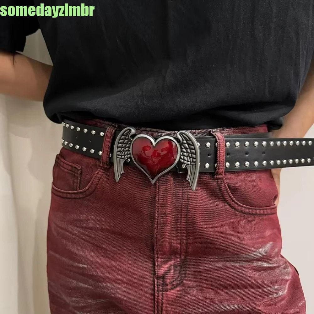 SOMEDAYZL0M Cintura De Coração , Cinto De Rebite Preto Hip-hop Y2k Jeans Gótico De Luxo Punk Masculino E Feminino