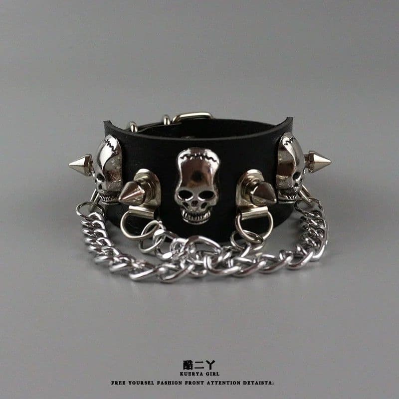 Yabi estilo crânio rebite pulseira indústria pesada única cultura asiática pulseira Punk acessórios Hip Hop pulseira de