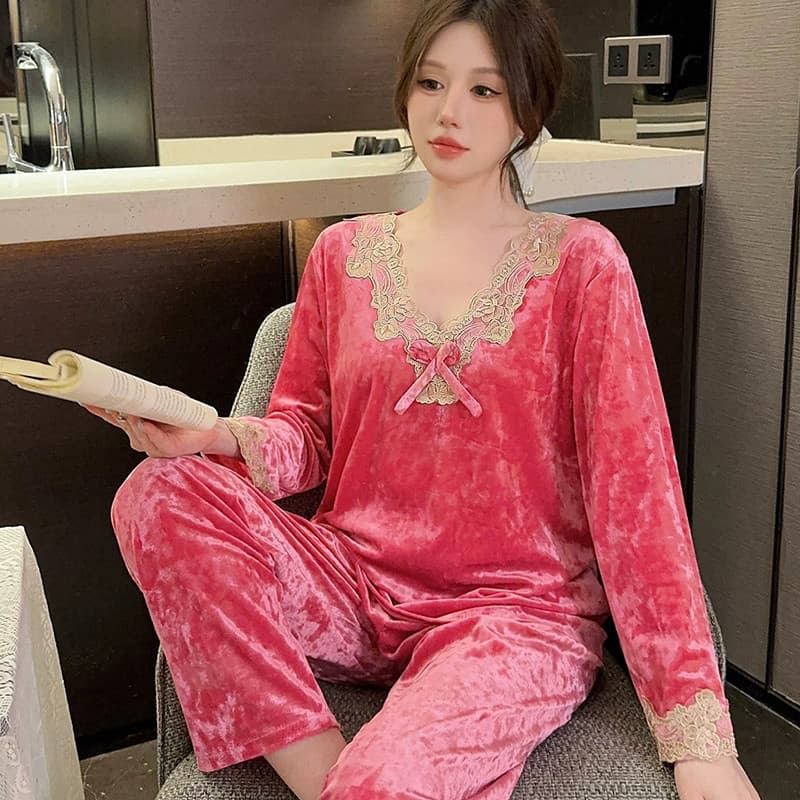 Pijama interno mais fino, tamanho grande, 100kg, versão coreana, ouro, diamante, veludo, doce, estilo princesa, terno de