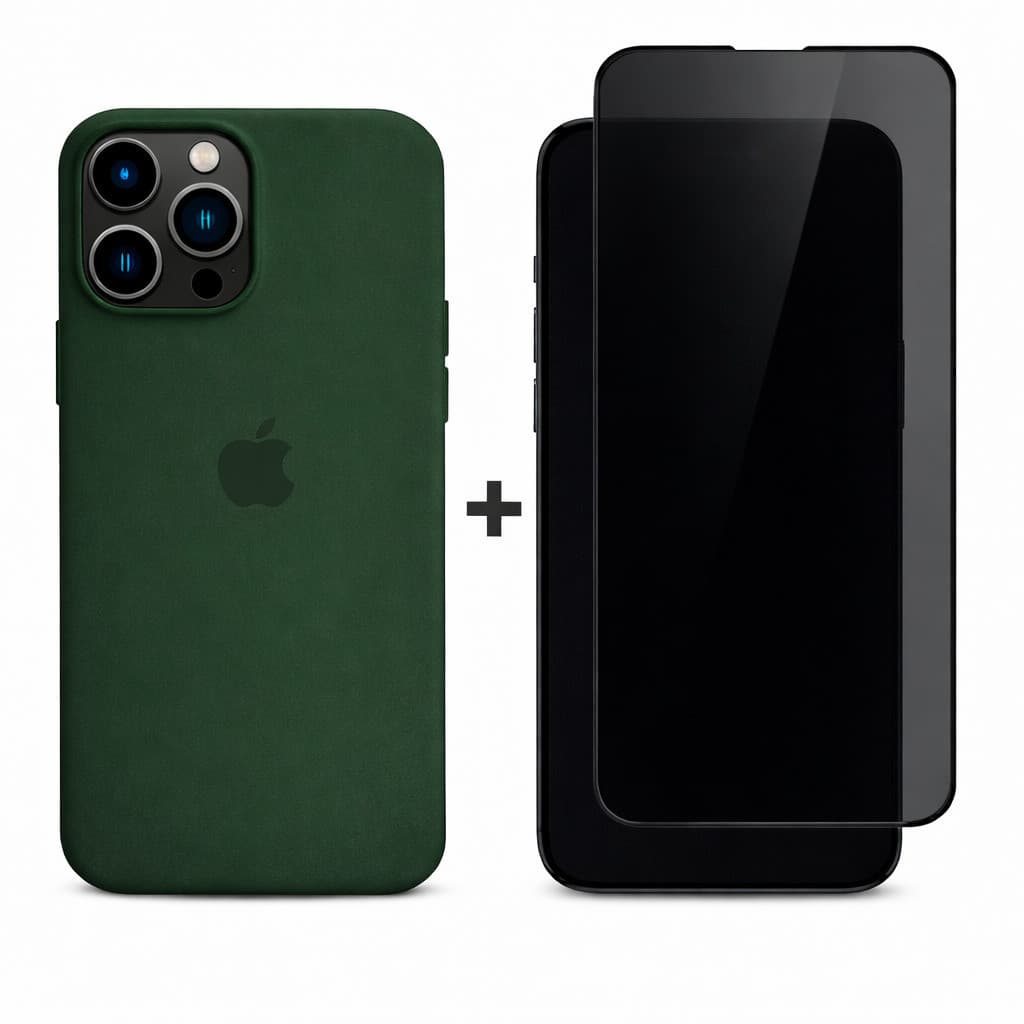 Kit 2em1 Case Silicone Colorida iPhone XR 11 12 13 14 15 16 + Película Vidro Privacidade 3D _ Kit Premium