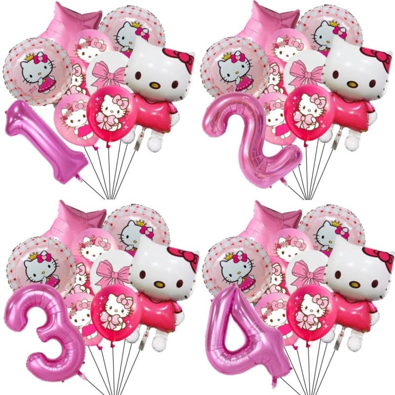 Conjunto de decoração para festa de aniversário com tema Hello Kitty, 10 peças, balão de número de 32 polegadas em folha