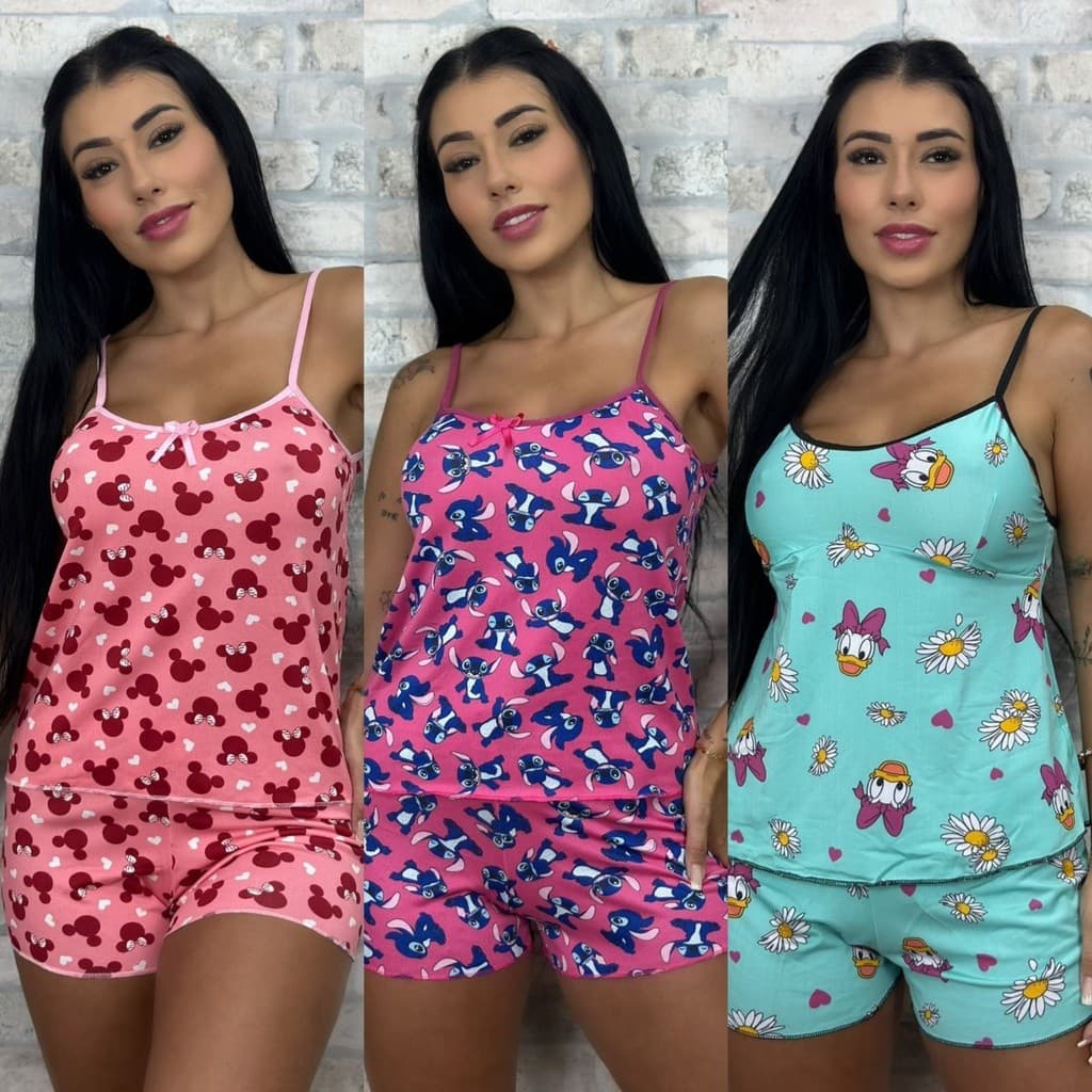 Kit 3 Baby Doll Feminino Microfibra Short Doll Estampado Pijama Fresquinho Confortável Verão