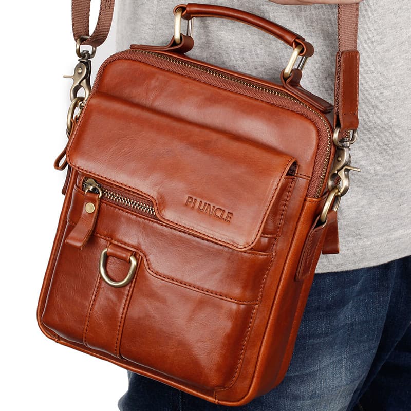 2023 novo estilo masculino bolsa de ombro mensageiro couro genuíno multifuncional bolsa primeira camada moda na moda gra