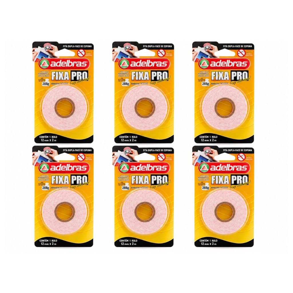 Kit 6 Un Fita Dupla Face 12mm x 2m Fixa Pro Espuma - Adelbras
