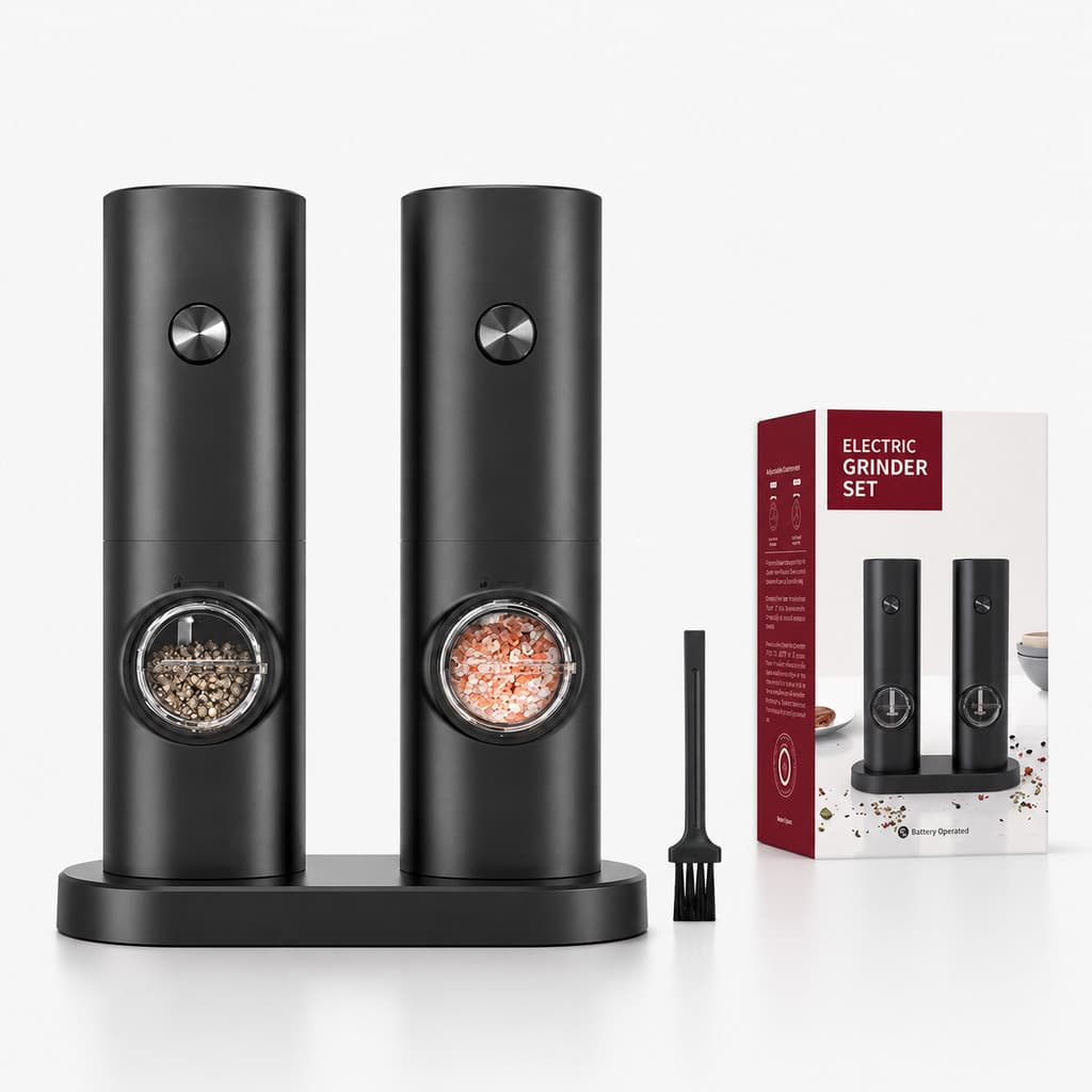 Kit 2 Moedores Elétricos Premium Para Sal e Pimenta Com Recipiente Transparente e LED