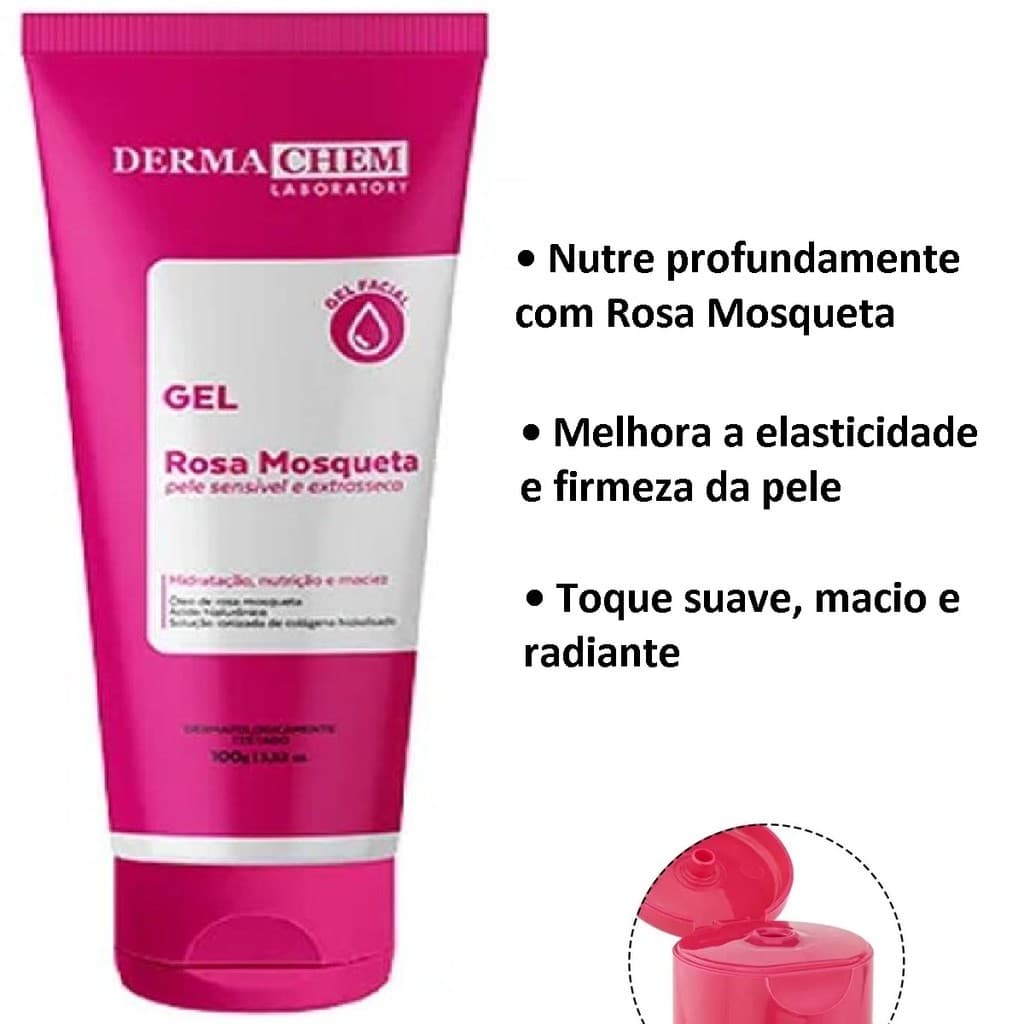 😍Hidratante Facial Rosa Mosqueta Dermachem 100g – Gel Facial Nutrição, Elasticidade e Maciez🥰