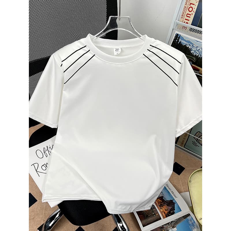 Contraste cor listrado camiseta de manga curta masculina verão Street Wear solto camisa de fundo americano Retro High-En