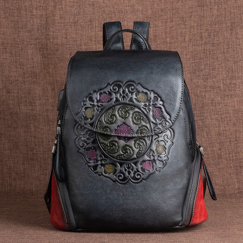 Mochila de couro genuíno feminino 2026 novo estilo artesanal bolsa de couro feminino All-Match mochila feminina grande-C