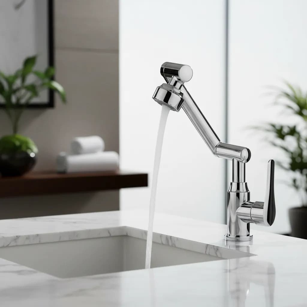 Torneira Pia Banheiro Cozinha Bancada Monocomando Articulada Rotativa 1080° Aço inox 2 Jatos.
