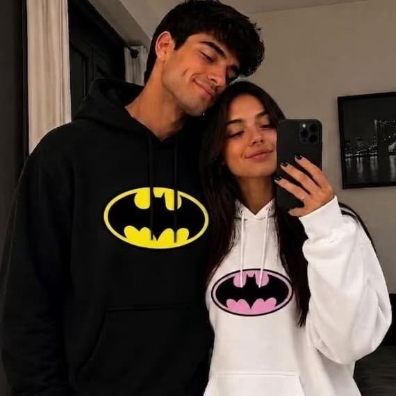 Kit 2 Moletons Casal Batman e Batgirl - Blusa de Frio Canguru Com Capuz