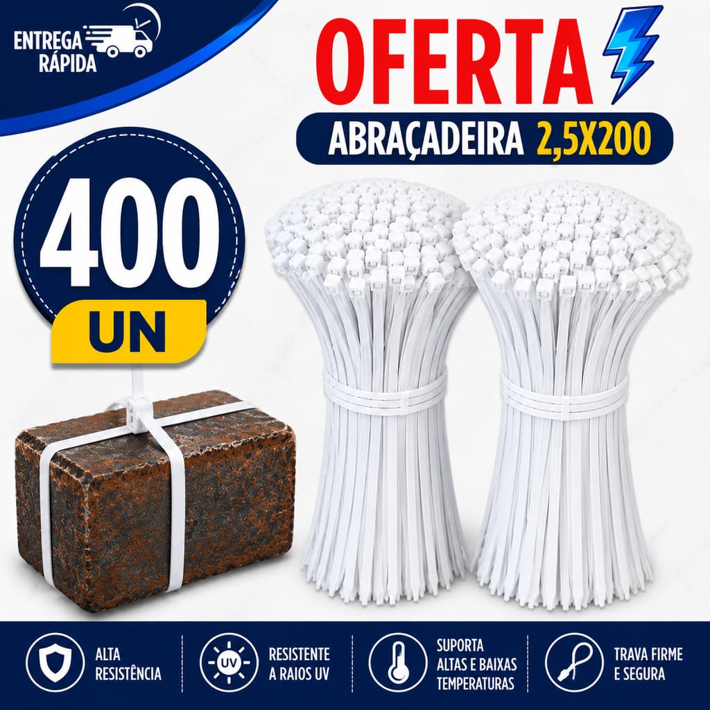 ABRAÇADEIRA PLÁSTICA DE FIXAÇÃO 2,5X200MM BRANCA PRESILHA PLASTICA