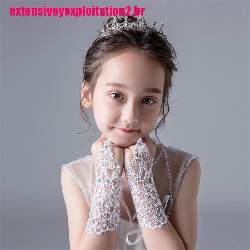 Luvas De Princesa Para Meninas Luva Com Renda/Diamante/Fantasia Fotografia