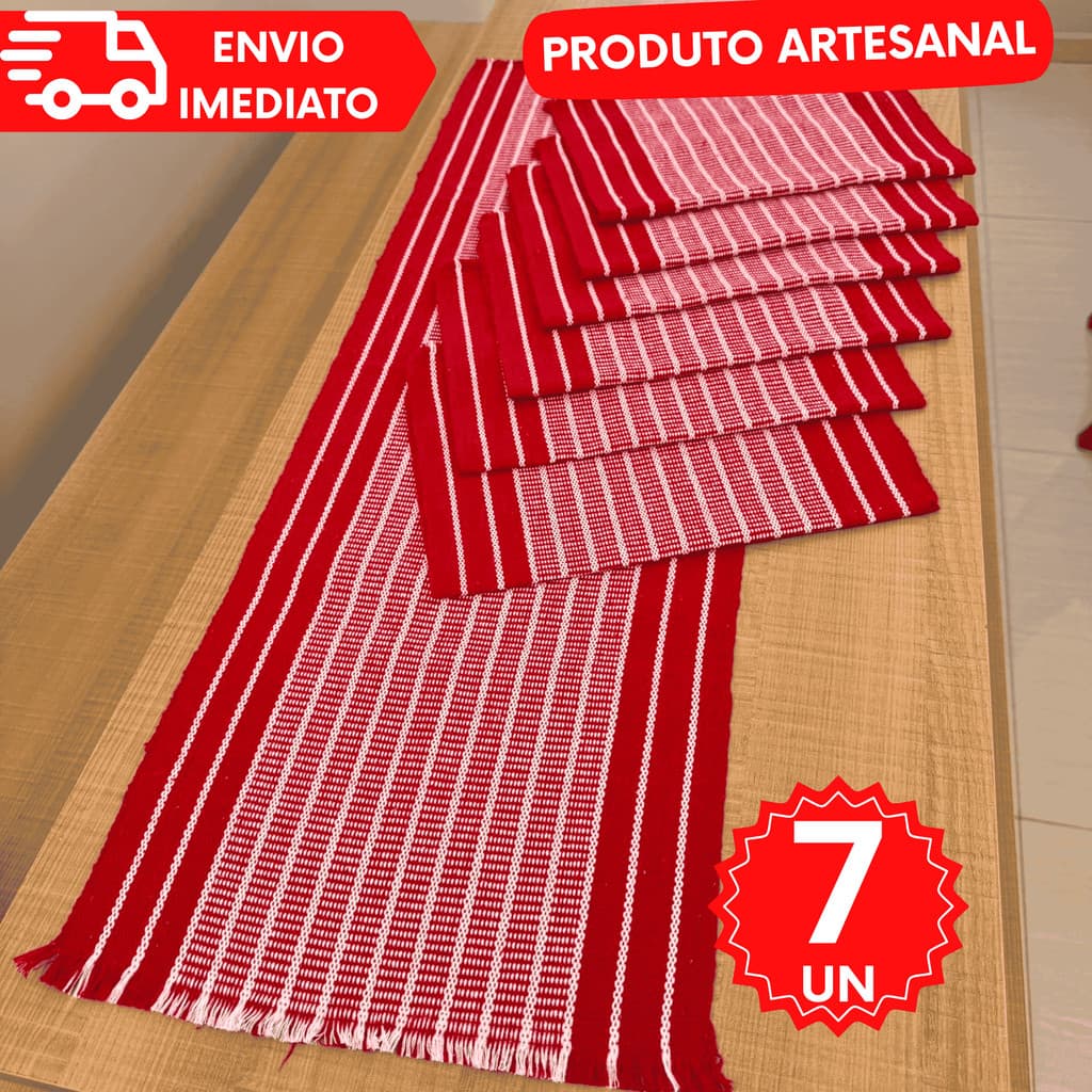 Jogo Americano 7 peças Artesanal Feito em Tear Algodão Chic Decoração Imperdível Promoção